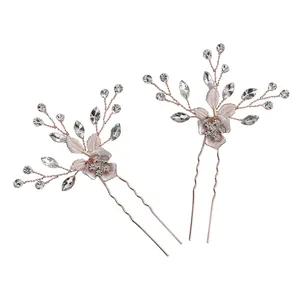 Squisiti fermagli per capelli da sposa fatti a mano in oro rosa con cristalli e strass