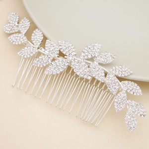 Braut Blatt Legierung Strass Haarkamm Silber Blume Hochzeit Kopfschmuck Künstliche Perle Eingelegt Elegant Schmuck Für Damen