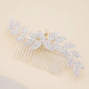 Eleganter Braut-Haarkamm aus Silberblättern mit funkelnden Strasssteinen für Hochzeiten