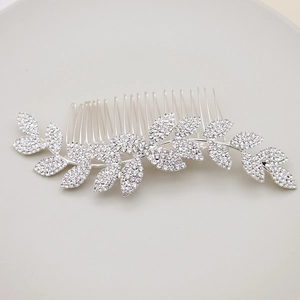 Eleganter silberner Braut-Haarkamm mit Strass-Blättern für festliche Hochzeitsfrisuren