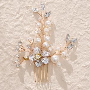 Peigne à Cheveux de Mariée Fait Main Or Fleur Strass Künstliche Perle Pinces à Cheveux Accessoires de Mariage pour Femme Fête