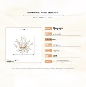 Size chart showing 12x15cm dimensions for the handmade rhinestone bridal leaf hair clip