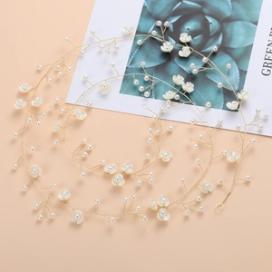 Handmade Bridal Hair Vine Gold Wire With Artificial Pearl And Flower Korean Style Wedding Headpiece Romantic Hair Accessory For Women
