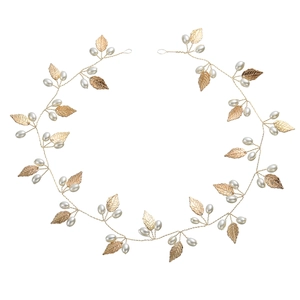 Vigne de Cheveux de Mariée Élégante Künstliche Perle Or Argent Alliage Feuille Coiffe de Mariage Faite à la Main pour Mariée Bijoux de Cheveux