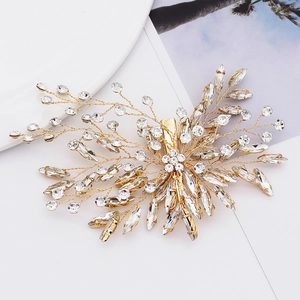 Handmade Rhinestone Leaf Flower Bridal Hair Clip Gold Copper Wire Twisted Wedding Party Hair Jewelry For Women