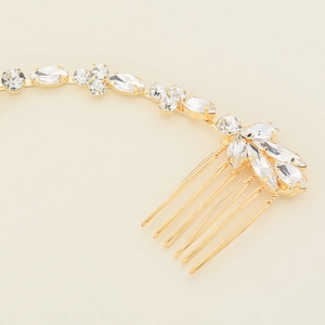 Peigne à cheveux de mariée fait main doré avec design floral et strass scintillants