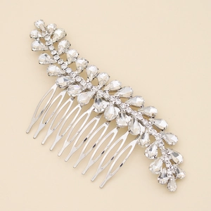 Elegante Pettine per Capelli da Sposa in Lega con Strass a Foglia Vite Botanica Placcata in Argento Gioielli per Donna