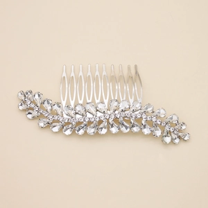 Pettine per capelli da sposa argento con foglie di strass e cristalli a forma di pera