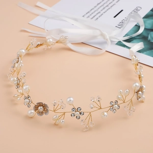Vigne de Cheveux de Mariée Faite à la Main en Alliage avec Fausses Künstliche Perles et Strass Bandeau Élégant Accessoires de Cheveux de Mariage Femmes