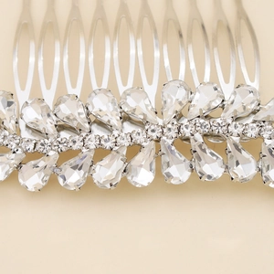 Pettine per capelli da sposa in argento con foglie di strass e cristalli per acconciature