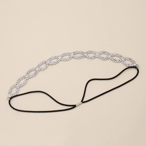 Sparkling rhinestone bridal headband with hollow wave design and elastic band for weddings