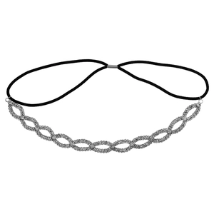 Sparkling silver hollowed-out rhinestone headband with elastic black band for wedding