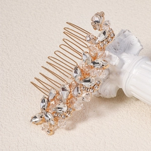 Eleganter goldener Braut-Haarkamm mit funkelnden Kristallen und Strasssteinen für Hochzeiten