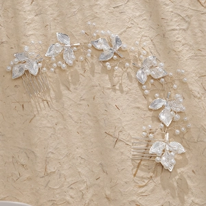 Peigne À Cheveux Mariée Künstliche Perle Tissé À La Main Feuilles Alliage Or Argent Accessoires Cheveux Mariage Pour Femmes Banquet
