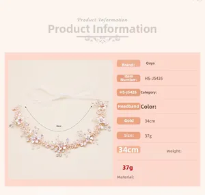 Détail du bandeau floral fait main avec des perles, longueur 34cm et poids de 37g