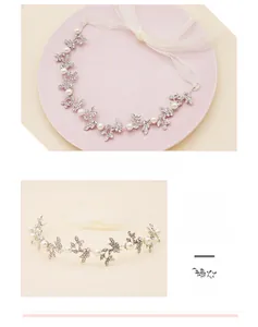 Dettaglio di cerchietto da sposa con perle, strass e nastro di rete bianco elegante