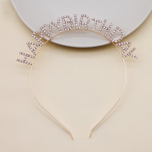 Cerchietto Tiara con Lettere Happy Birthday in Strass Lega Placcata Oro Argento Accessori Capelli per Festa di Compleanno Donne Bambini