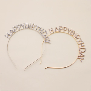 Eleganti cerchietti per capelli oro e argento con scritte Happy Birthday in strass