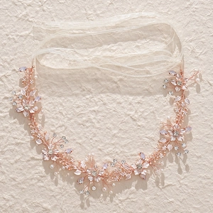Bandeau de Mariage en Künstliche Perles Fait Main pour Femmes Or Rose Or Fleur en Métal Vigne de Cheveux Mariée Strass