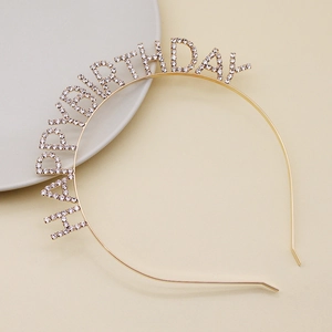 Cerchietto dorato Happy Birthday con strass per accessori per capelli festa di compleanno