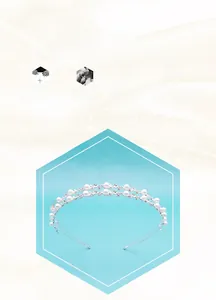 Détail du serre-tête de mariée argenté avec double rangée de perles et cristaux