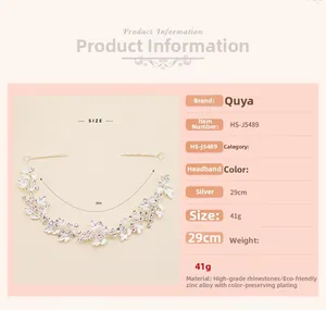 Detailed silver bridal headband with crystal leaf patterns and zinc alloy finish