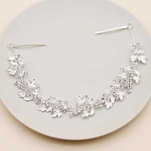 Vintage Silver Alloy Rhinestone Leaf Bridal Hair Band Elegant Wedding Flower Headpiece For Banquet Party Women Hair Accessories