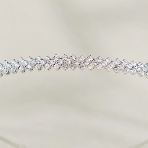 Sparkling silver headband with geometric full crystal row for women evening hair styling