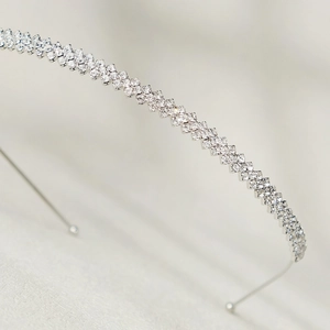 Elegant thin silver crystal headband with geometric rhinestones for wedding and parties