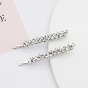 Sparkling silver metal hair clips with double-row rhinestones for daily fashion style
