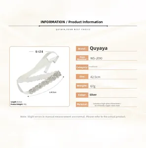 Detailed specs of luxury rhinestone bridal belt showing 42.5cm length and 67g weight