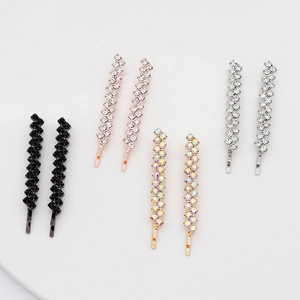 Sparkling rhinestone hair clips set with cross-row crystal inlay on multi-color metal base