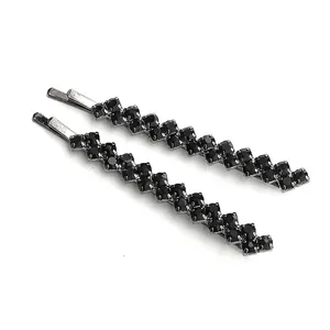 Sparkling black rhinestone hair clips with silver metal base in a stylish two-piece set