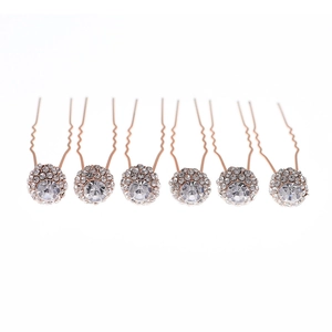 6er-Set roségoldene U-förmige Haarnadeln mit funkelndem Strass-Kugel-Haarschmuck