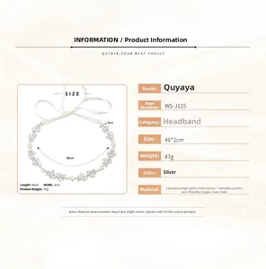 Detail specifications of rhinestone pearl bridal belt measuring 46x2cm for wedding dresses