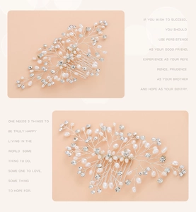 Macro shot of handmade bridal hair comb featuring freshwater pearls and crystals