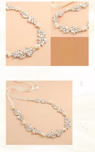Detail of luxury bridal belt with marquise rhinestones and white pearls on silver wire