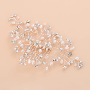 Handmade Silver Bridal Hair Comb With Freshwater Pearls Rhinestones Flower Leaf Wedding Headpiece For Women Elegant Hair Accessories
