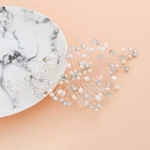 Elegant bridal hair comb with freshwater pearls and crystals on silver wire for weddings