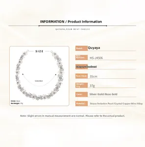 Tableau détaillé des tailles pour bandeau mariée avec longueur 35cm et détails