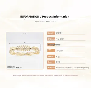 Detailed size specifications for the gold vintage metal leaf laurel crown headband accessory