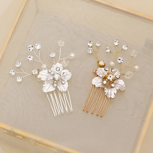 Handgefertigte Braut Haarkamm Legierung Blume Strass Künstliche Perle Kopfschmuck Für Hochzeit Party Elegante Damen Haarschmuck