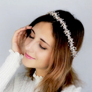 Bandeau de Mariée Vintage Strass Künstliche Perle Fleur Casque de Mariage Élégant Avec Ruban en Satin Accessoires Cheveux Réglables