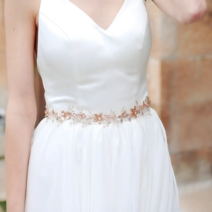 Ceinture Mariage Fait Main Pour Mariée Strass Fleur Or Rose Chaîne Taille Accessoire Robe Mariée Ceinture Ruban Satin Femme Bijoux Fête