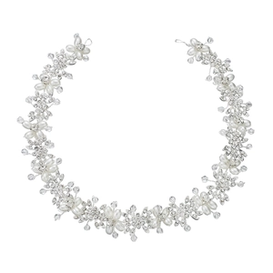 Vigne de cheveux de mariée argentée avec perles et fleurs en cristal pour mariages