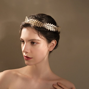 Vintage Gold Alloy Leaf Bridal Tiara Crown Metallic Olive Branch Headband Wedding Party Hair Accessories For Women