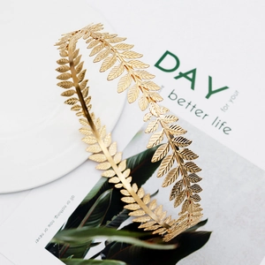 Golden bridal laurel leaf crown headpiece with vintage olive branch metal leaves for weddings