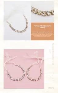 Détails de strass posés à la main sur un bandeau de mariée avec rubans en mousseline