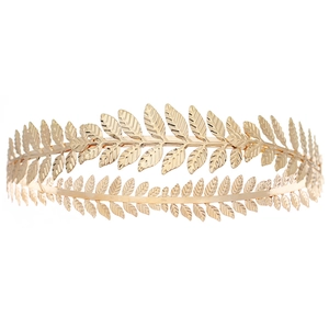 Elegant gold metal leaf crown bridal headband in vintage Greek olive branch style
