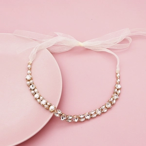 Bandeau de Mariée Vintage avec Strass Élégant Serre-tête de Mariage Fête avec Ruban Ajustable Accessoires de Cheveux pour Femmes